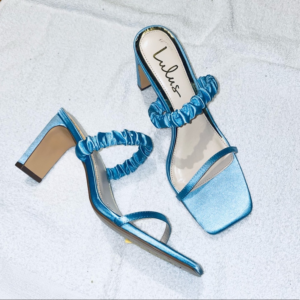 NEW Lulus ruching blue square toe heel sandal